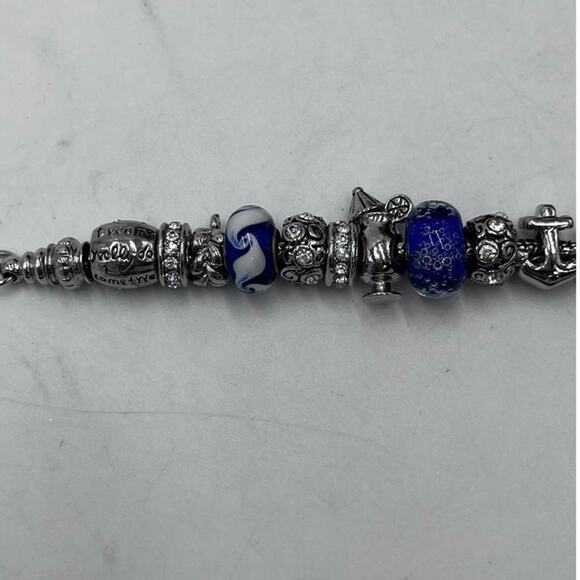 Vacation Cruise‎ Ship Anchor Pina Colada Wine Blue White Euro Charm Bracelet - Picture 7 of 10